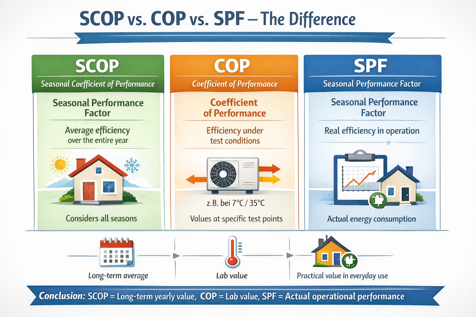 Comparación de COP, SCOP y SPF para bombas de calor Resumen de los indicadores COP, SCOP y SPF